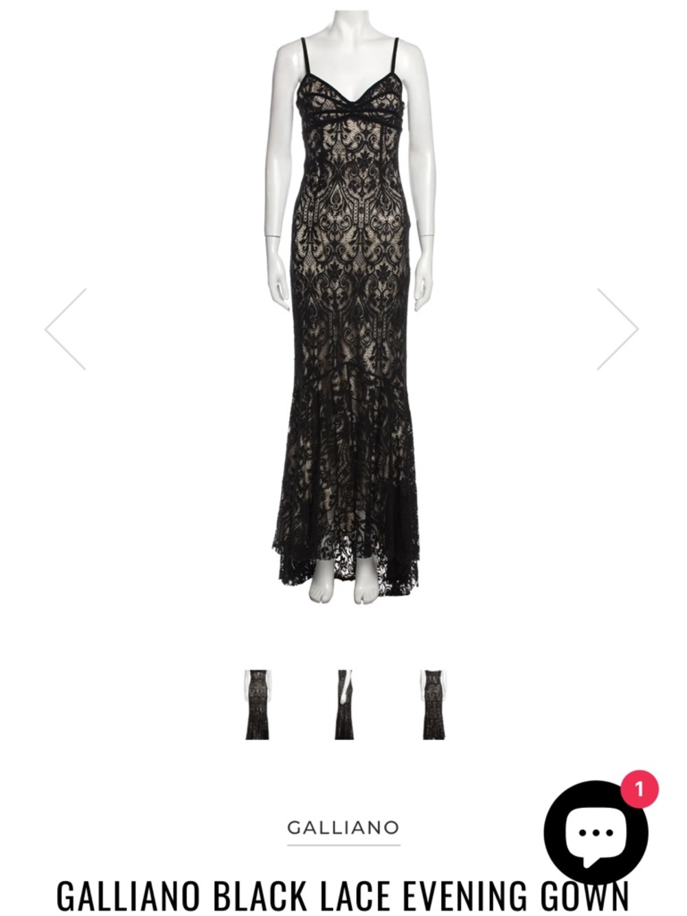 John Galliano Black Lace Evening Gown